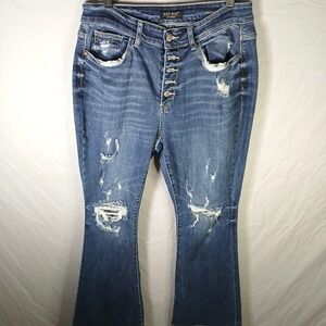 Judy Blue Trouser Flare Jeans Women 14W High Rise Button Fly Distressed Raw JC57